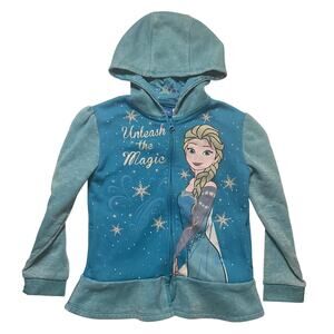 Disney girls Jacket size 6X blue full zip Hooded Elsa Unleash the Magic